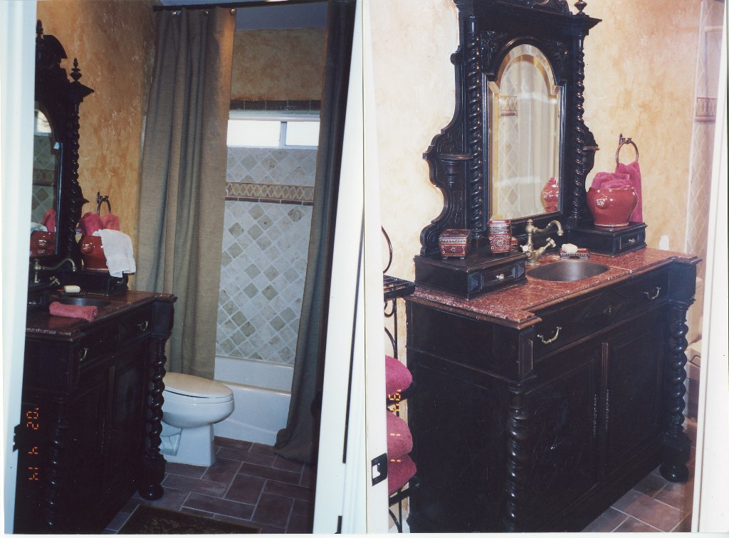 French Dessert Buffet with Copper Sink. Custom-fit sink and bowl and trimmed drawer for use.